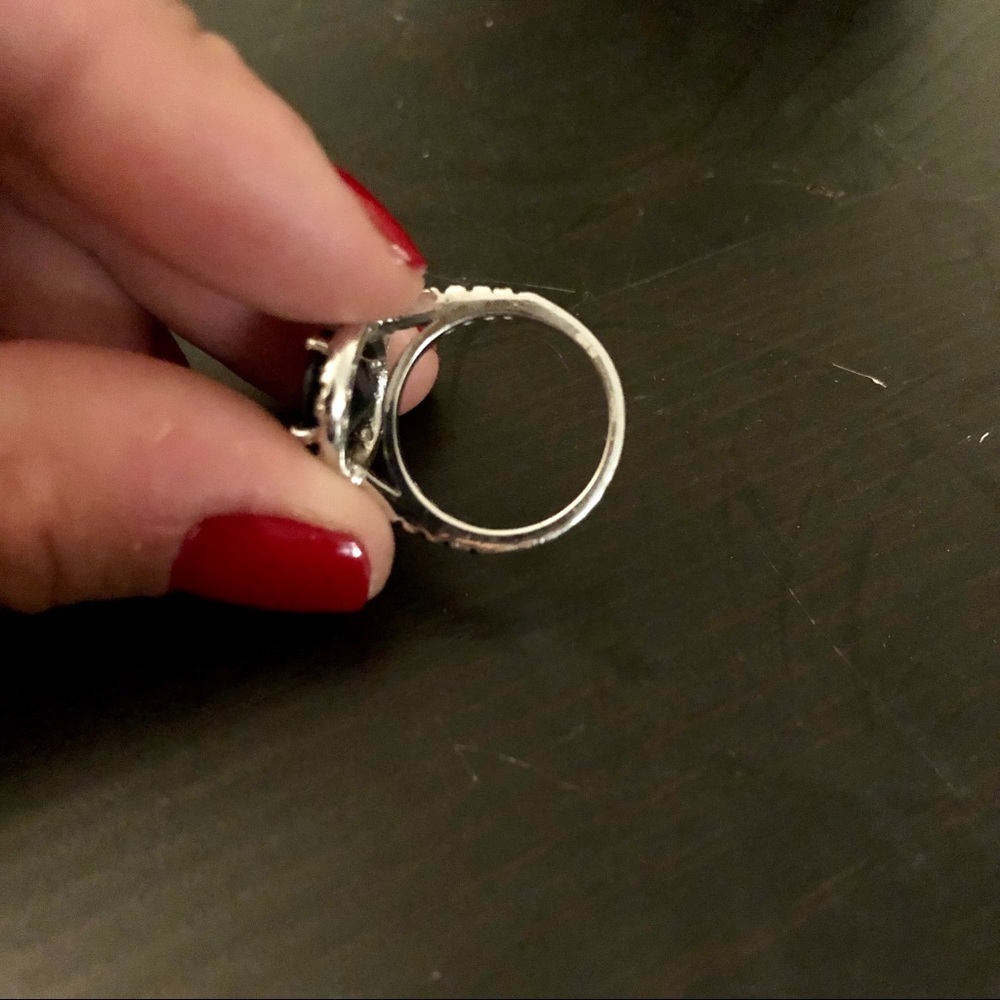 SOLD (IDNID) White Gold Sapphire Diamond Halo Ring - Picture 9 of 12